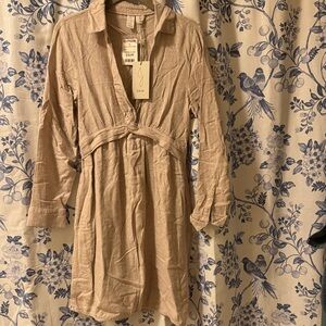 Joie Light Beige Tie-Front Shirt Dress